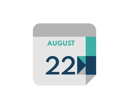 August 22 flat daily calendar date, 22 August Single Day Calendar Icon Stock Illustration