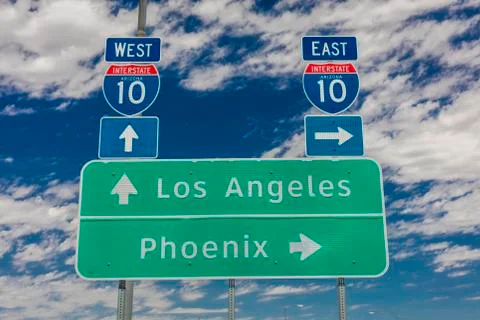 AUGUST 23, 2017 - Interstate 10 highway signs to and from Phoenix and Los Stock Photos