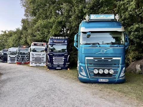 August 23, 2025 Bockhorn, Lower Saxony, Germany A photo of a row of trucks .. Stock Photos