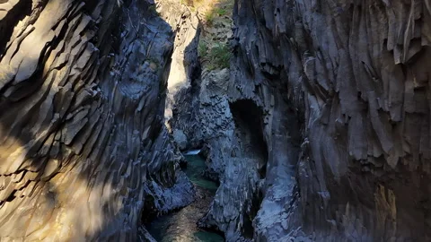 August 23, 2025 – Drone flight through Alcantara Gorge, Sicily, Italy Stock Footage 319798830