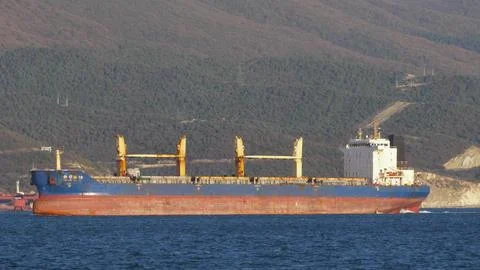 August 24, 2025: Large cargo ship entering the port of Novorossiysk, Russia,  Stock Photos