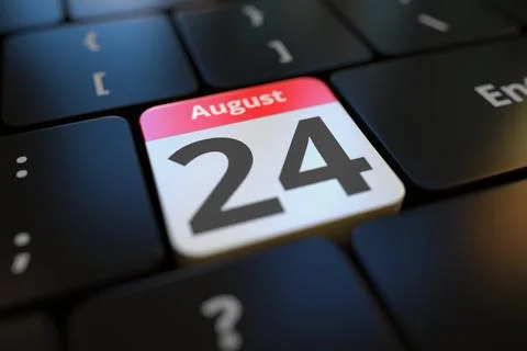 August 24 date on a keyboard key, 3d rendering Illustrazione stock