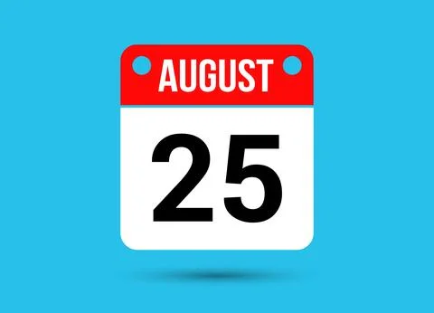 August 25 Calendar Date Flat Icon Day 25 Vector Illustration Stock Illustration
