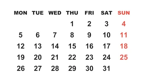 August 28, 2030, Animated 2027 planner showcasing August calendar, highlighting Video stock 320082592