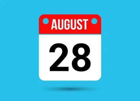 August 28 Calendar Date Flat Icon Day 28 Vector Illustration Stock Illustration