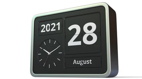 August 28 date on the flip clock calendar, 3d rendering Stock Illustration