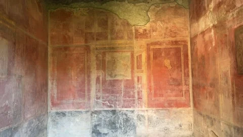 August 3, 2025 - Pompeii, Italy - Ancient Roman villa wall fresco Video stock 338152753