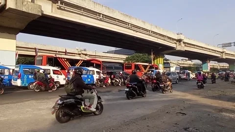 August 3, 2026. Traffic congestion on Kalimalang Road in the morning. Video stock 341314975