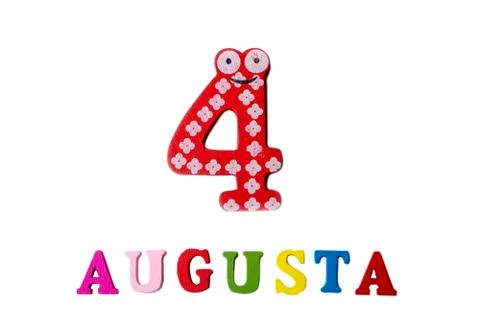 August 4th. Image of August 4, close-up of numbers and letters on white backg Stock Photos