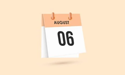 August 6 - calendar and Time planner. Daily Calendar Icon reminder. Vector .. Stock Illustration