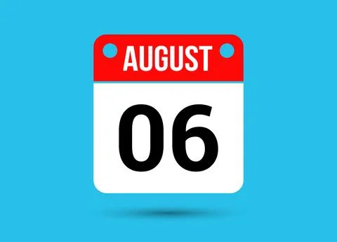 August 6 Calendar Date Flat Icon Day 6 Vector Illustration Stock Illustration