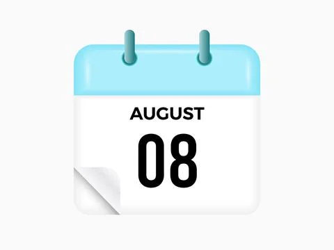 August 8 - calendar and Time planner. Daily Calendar Icon reminder. Vector .. Stock Illustration