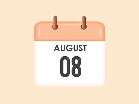August 8 - calendar and Time planner. Daily Calendar Icon reminder. Vector .. Stock Illustration