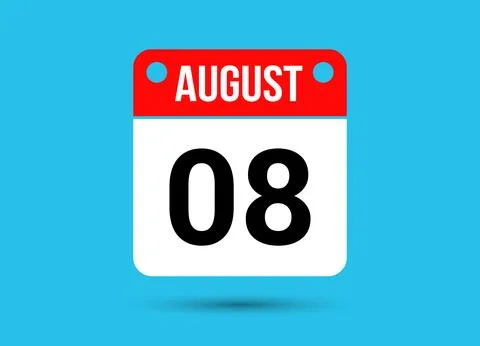 August 8 Calendar Date Flat Icon Day 8 Vector Illustration Stock Illustration