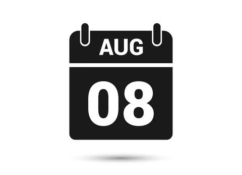 August 8 Calendar Date Flat Icon Stock Illustration