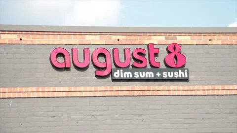 August 8 dim sum sushi sign logo on front of restaurant Stock Footage 249758853