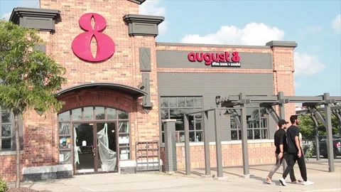 August 8 dim sum sushi restaurant storefront entrance with people pedestrians Stock Footage 249758983