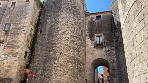 August 9, 2026 - Girona, Spain - Ancient defensive walls of Girona Видео 338140868