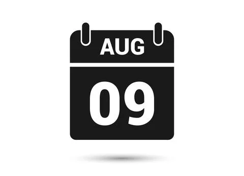 August 9 Calendar Date Flat Icon Stock Illustration