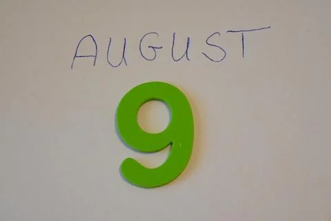 August 9 date with green number nine 스톡 사진