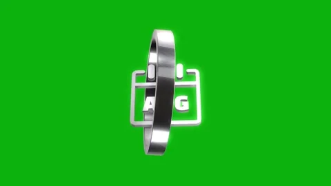 August calendar icon in rotating silver ring on green screen background wit.. Stock Footage 346499345