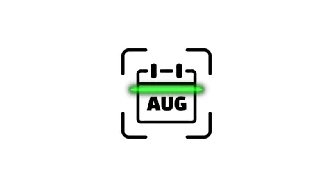 August calendar month date icon scanning with motion light beam animation. Stock Footage 346498264