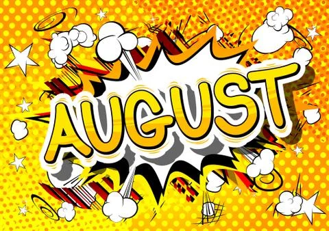 August - Comic book style word on abstract background. Stock Illustration