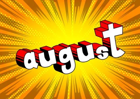 August - Comic book style word on abstract background. Illustrazione stock