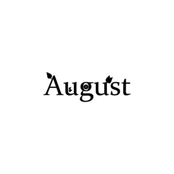 August icon. Written name of the month with different elements relating to the Stock Illustration