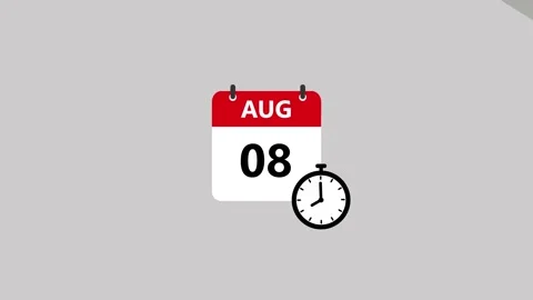 August month calendar, simple date change with clock icon animation Stock Footage 321469444