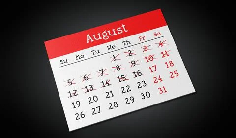 August - Paper Calendar Page - 3d illustration Illustration