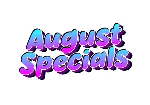 August specials text displaying gradient colors 3d style Stock Illustration
