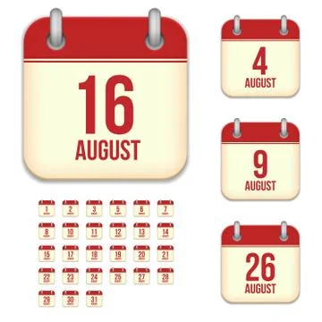 August tear-off calendar isolated vector icons set Stock Illustration