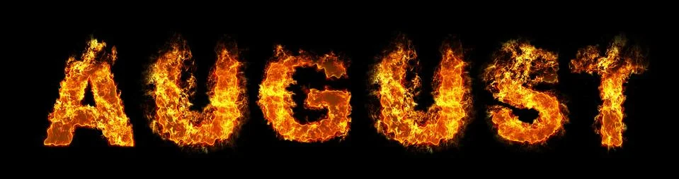 August text on fire Stock Photos