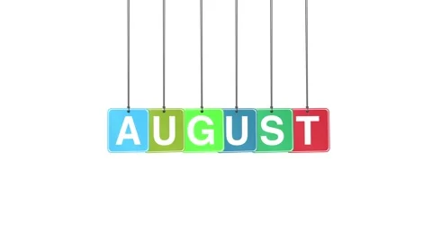 August Word or Text Hang and Bouncing Animation on White Background Stock Footage 302030844