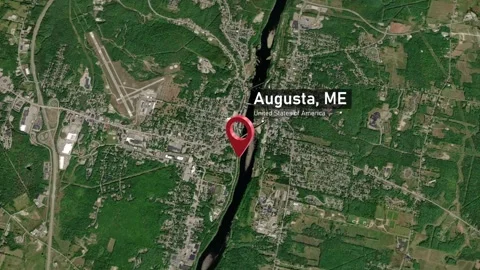 Augusta City Map Zoom (ME, USA) from Space to Earth Video stock 295352683
