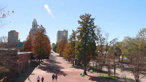 Augusta Downtown pan of the city and people walking during the covid-19 pande Stock Footage 143364452