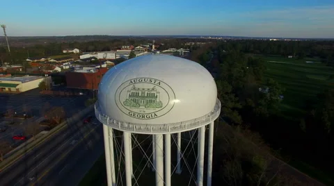Augusta GA Water Tower pull back Stock Footage 61078346
