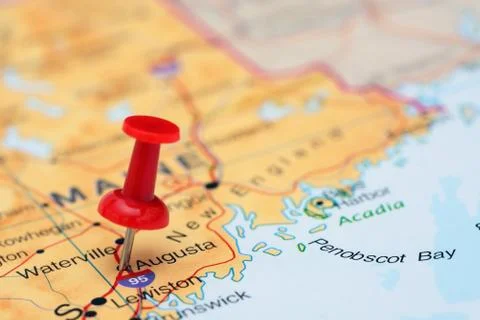 Augusta pinned on a map of USA Stock Photos
