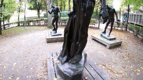 Auguste Rodin - Pierre de Wissant (Burghers of Calais) - Paris, France Stock Footage 40381453