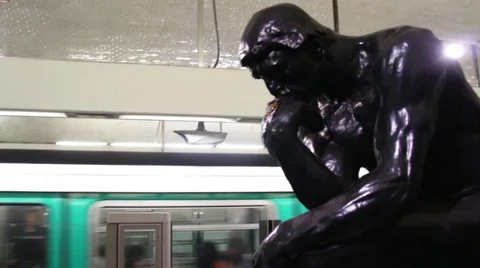 Auguste Rodin - The Thinker (Subway) - Paris, France Stock Footage 40381344
