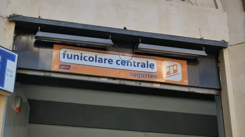 Augusteo station of Central Funicular line sign in Naples Stock Footage 120590055