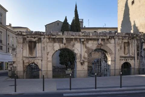The Augustus Gate in Nimes Stock Photos