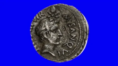 Augustus Silver Coin from Ancient Rome Stock Footage 140878900