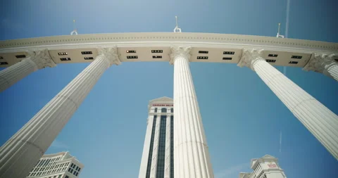 Augustus Tower behind the colonnade of Caesars Palace, Las Vegas Strip, Stock Footage 250695877
