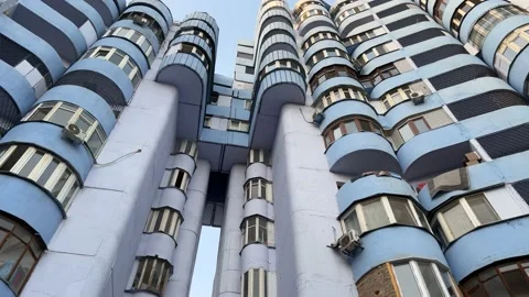 Aul Housing Complex, Brutalism Architecture in Almaty, Kazakhstan Stock Footage 223844175