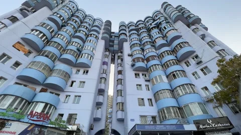 Aul Housing Complex, Brutalism Architecture in Almaty, Kazakhstan Stock Footage 223844179