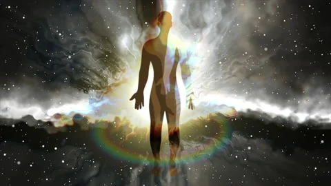 AUm symbol on abstract galaxy background Video stock 217143075