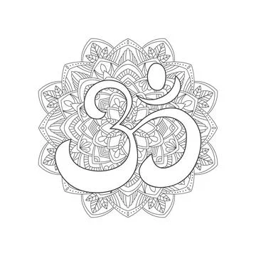 Aum symbol on the background of the mandala. Vector illustration Stock Illustration