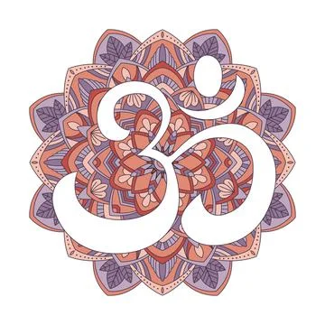 Aum symbol on the background of the mandala. Vector illustration Stock Illustration